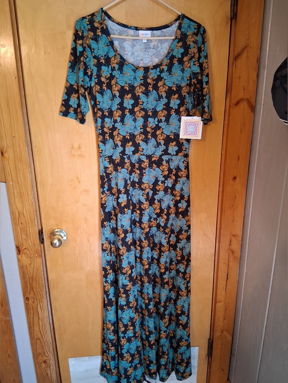LuLaRoe Teal and Mustard Floral Maxi Dress - Picture 2 of 3